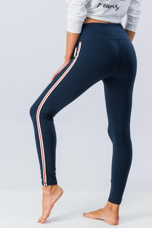 Navy Strip Leggings Phase Icon Boutique