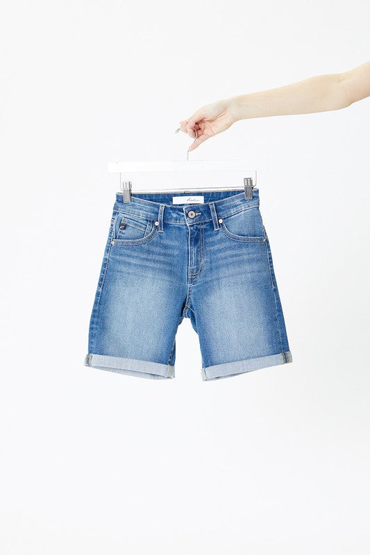 Mid Rise Fold Hem Shorts